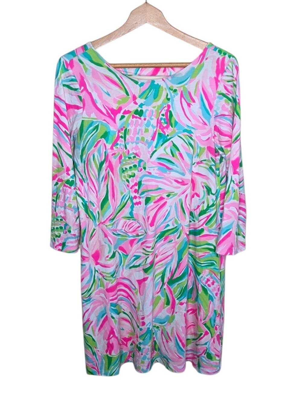 Lilly Pulitzer Ophelia Swing Dress Pink Green Blue Tropical Floral Size Medium